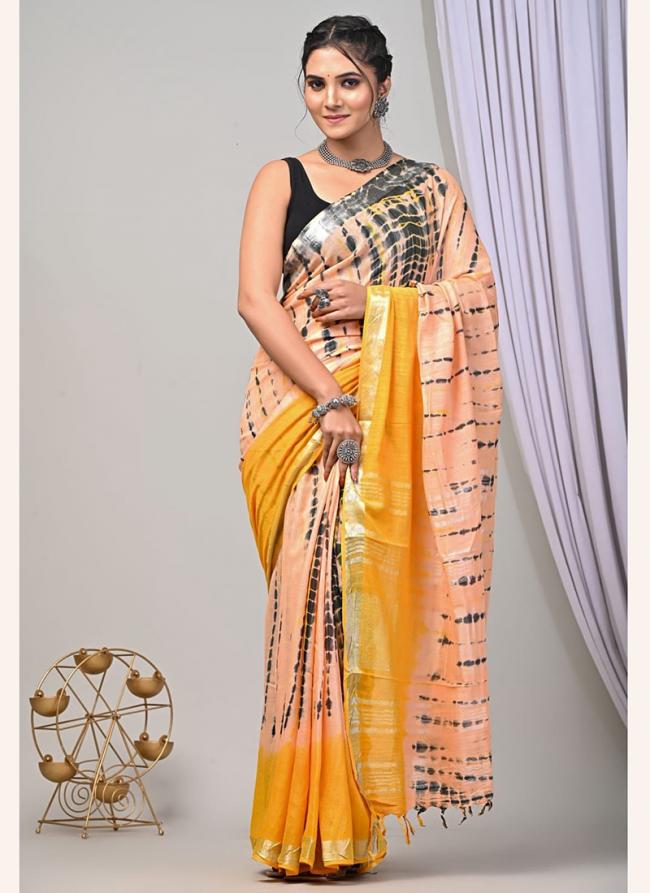 Linen Multi Colour Casual Wear Printed Saree